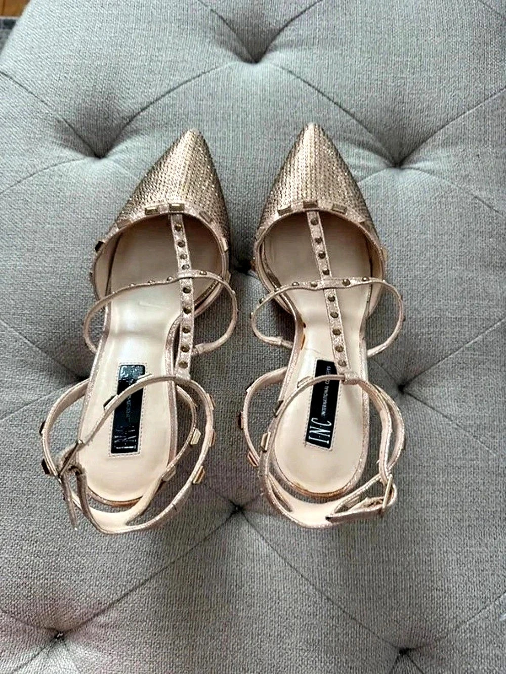 INC International Concepts Studded Pointed-Toe Heels in Pink